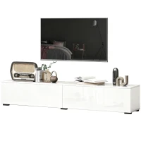 HOMCOM Mueble TV Suspendido 180 cm con Puertas de Presión, 180x33x30 cm, Blanco Brillante(m-7)
