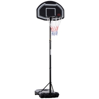 HOMCOM Canasta de Baloncesto para Exterior Altura Ajustable 160-210 cm con Ruedas y Base Rellenable 76x48x254 cm Negro