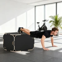 SPORTNOW 3-in-1 Plyo-Box, Sprungbox mit Griff-Öffnungen, für Home-Fitness und Outdoor-Workouts, 3 Sprunghöhen, Holz, Schwarz(m-9)