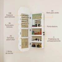 HOMCOM Espelho-Joalheiro com Luz LED Montado na Parede ou na Porta com Fechadura, Espelho de Corpo Inteiro Branco(m-6)