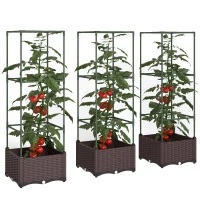 Outsunny Hochbeet mit Rankgitter 3er Set Pflanzkasten Blumenkasten mit Abflusslöchern(m-11)