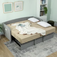 HOMCOM Letto Divano 3 Posti con Lettino Estraibile Convertibile in Letto Matrimoniale,205x186x75 cm, Grigio Chiaro(m-2)