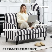 HOMCOM Poltrona da Salotto con Seduta Ampia in Velluto a Righe con Molle a S, 115x82x82 cm, Nero e Bianco(m-5)