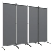 Outsunny Biombo de 4 Paneles Separador de Ambientes Plegable 221x172 cm Biombo Interior para Oficina Dormitorio Gris Oscuro(m-10)
