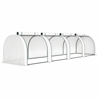 Outsunny Kweekkas, winterbestendige foliekas met oprolbare ritsdeur 395 x 100 x 80 cm wit