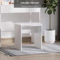 Homcom Masa Machiaj cu Oglindă LED 12 Lumini, Set cu Scaun Tapitat și Sertar Spațios, Mobilier pentru Dormitor, 80x40x140 cm, Alb(m-5)