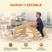 AIYAPLAY 2 en 1 Arco de Escalada de Madera y Caballito Balancín Estructura de Escalada Montessori para Niños de 2-4 Años Natural(m-5)