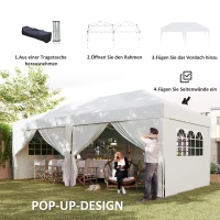 Outsunny Paviljoen ca. 6x3m stabiel winterbestendig pop-up opvouwbaar paviljoen met raam ritsdeur zijwanden UV-bescherming(m-4)
