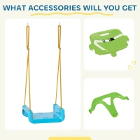 Outsunny Columpio Infantil 3 en 1 Cuerda Ajustable con Respaldo Desmontable Barra en T Cinturón de Seguridad Verde Oscuro(m-4)