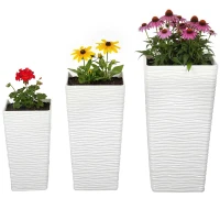 Outsunny Set 3 Vasi da Esterno Impilabili con Motivo Ondulato in Plastica, 42/55/65 cm, Bianco(m-10)