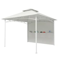 Outsunny Gazebo de Jardín 3x3 m con Cortinas, Bolsillos Portaobjetos, Gancho en el Techo, Gazebo de Exterior con Techo Doble, Orificios de Drenaje Estructura Metálica, para Jardín Balcón Fiestas Patio, UV30+, Crema(m-7)