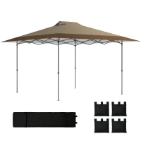 Outsunny Carpa Plegable Pop-up 4x4 m con Bloqueo Central UPF50+ Altura Ajustable Bolsas de Arena y Bolsa con Ruedas Beige y Café(m-10)
