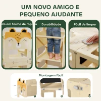 AIYAPLAY Torre de Aprendizagem 3 em 1 Dobrável Conversível em Secretária e Cadeira com Quadro Estampas de Raposas Madeira(m-7)