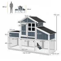 PawHut Pollaio Prefabbricato in Legno con Area Aperta, Casetta e Nido, 161.5x62.5x115cm, Grigio(m-3)