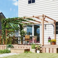 Outsunny 4 x 3 m Wooden Pergola Kit, Garden Pergola Gazebo Grape Trellis with Triangle Supports, 6 Beams, Maple Wood-effect(m-8)