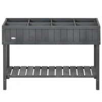 Outsunny Fir Wood Raised Rectangular 8 Compartment Plant Stand Dark Grey(m-11)
