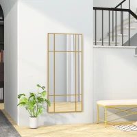 HOMCOM Miroir mural verrière rectangulaire style fenêtre, horizontal ou vertical avec 4 crochets, en métal doré - 110x50 cm(m-10)