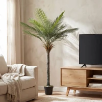 HOMCOM Palmier artificiel 180 cm, plante artificielle tropicale en pot, 15 feuilles réalistes, pour salon, chambre, bureau(m-10)