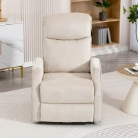 HOMCOM Sillón elevador reclinable 150° con puerto USB y reposapiés, Efecto lino, 74x92x110 cm, Blanco crema(m-5)