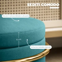 HOMCOM Pouf Contenitore Rotondo in Velluto con Vano da 24L e Coperchio Rimovibile, Ø42x39 cm, Verde(m-4)