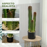 HOMCOM Cactus Artificial 66 cm Planta Artificial Decorativa con Maceta y 3 Hojas para Decoración del Interior Verde(m-4)