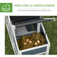 PawHut Pollaio Prefabbricato in Legno con Area Aperta, Casetta e Nido, 161.5x62.5x115cm, Grigio(m-6)