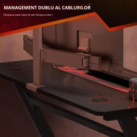 Homcom Masa Gaming Neagra – Cu Suport Casti, Pahare si Organizare Cabluri(m-6)