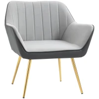 HOMCOM Velvet Armchair, Upholstered Accent Chair with Golden Steel Legs, Modern Vanity Chair for Living Room and Bedroom, Light Grey(m-10)