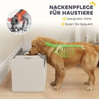 PawHut Hundenapf erhöht Futternapf mit Aufbewahrungsschrank, 2 Schüsseln mit Anti-Rutsch-Ringe, 60 x 30 x 35,5 cm, Weiß(m-5)