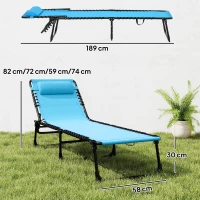 Outsunny Lettino Prendisole Pieghevole con Schienale Reclinabile in Acciaio e Tessuto a Rete, 189x58x30 cm, Blu(m-3)