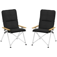 Outsunny 2 Cadeiras de Campismo Dobráveis com Encosto Alto Ajustável Apoios de Braços de Madeira e Bolsa de Transporte 59x67x96 cm Preto(m-1)