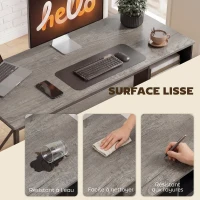 HOMCOM Bureau d'ordinateur, 120×50cm, bureau avec rangement, plateau clavier, compartiment ouvert et 2 tiroirs, gris(m-6)