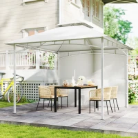 Outsunny Gazebo de Jardín 3x3 m con Cortinas, Bolsillos Portaobjetos, Gancho en el Techo, Gazebo de Exterior con Techo Doble, Orificios de Drenaje Estructura Metálica, para Jardín Balcón Fiestas Patio, UV30+, Crema(m-5)