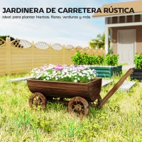 Outsunny Carrito de Madera con 4 Ruedas y Mango Jardinera Exterior con Orificio de Drenaje 115x40x54,5 cm Carbonizado(m-4)