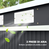 Outsunny Capanno Attrezzi con Tetto Inclinato, 2 Ingressi e Prese d'Aria, in Acciaio, 213x130x172 cm, Grigio Scuro(m-7)