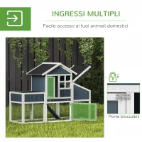 PawHut Pollaio Prefabbricato in Legno con Area Aperta, Casetta e Nido, 161.5x62.5x115cm, Grigio(m-5)