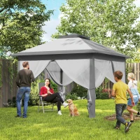 Outsunny Tenda Dobrável Exterior 3,3x3,3 m com Altura Ajustável  Teto Duplo 4 Mosquiteiras e Bolsa de Transporte Cinza(m-2)