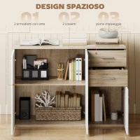 HOMCOM Credenza Moderna con 3 Armadietti e 2 Cassetti, in Legno, 106x35x76 cm, color Legno(m-4)