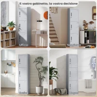HOMCOM Armadio per Ufficio in Acciaio a 3 Porte Indipendenti con Serratura e 2 Chiavi, 45x38x180 cm, Grigio Chiaro(m-6)