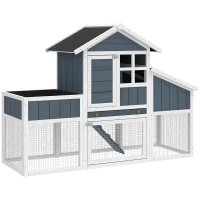 PawHut Pollaio Prefabbricato in Legno con Area Aperta, Casetta e Nido, 161.5x62.5x115cm, Grigio(m-1)