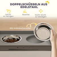 PawHut Hundenapf erhöht Futternapf mit Aufbewahrungsschrank, 2 Schüsseln mit Anti-Rutsch-Ringe, 60 x 30 x 35,5 cm, Weiß(m-4)