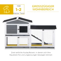 PawHut Hasenstall Kaninchenstall mit Freilaufgehege Rampe Kleintierstall aus Holz mit 2 Etagen Bodenwanne 157,4x53x93,5cm Grau(m-5)