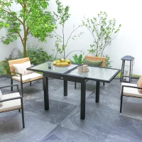 Outsunny Tavolo da Pranzo Allungabile da Giardino con Piano in Vetro e Alluminio, 80-160x80x75 cm, Nero e Trasparente(m-8)