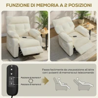 HOMCOM Poltrona Reclinabile 150° Effetto Velluto con Poggiapiedi, Telecomando e Tasca Laterale, 96x90x105 cm, Bianca(m-7)