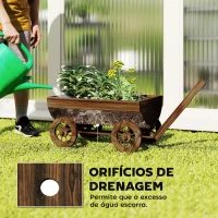 Outsunny Carrinho de Madeira com 4 Rodas e Pega Floreiro Exterior com Furo de Drenagem 115x40x54,5 cm Carbonizado(m-5)