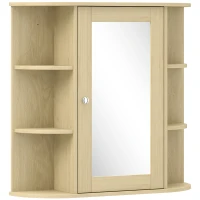 HOMCOM Badezimmerschrank mit Spiegel Wandschrank mit offenen Regalen 66x17x63 cm Natur(m-1)