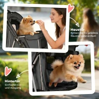 PawHut Hundewagen Faltbar Hundebuggy mit Reflektorstreif Aufbewahrungskorb Kissen für kleine Hunde bis 10 kg 77x44x102 cm Dunkelgrau(m-7)
