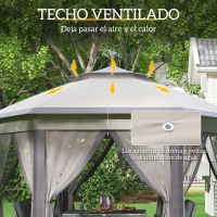 Outsunny Carpa Plegable 4x3,4 m con Doble Techo 6 Mosquiteras Extraíbles y Bolsa de Transporte Anti-UV Marrón y Beige(m-5)