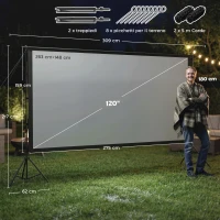 HOMCOM Telo per Proiettore 120" 16:9 HD 4K/8K, Angolo di Visione 160°, Doppia Facciata e Treppiedi Pieghevoli, Bianco(m-3)