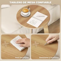 HOMCOM Mesa Auxiliar en Forma de C Mesita Auxiliar Redonda Montaje Rápido para Espacios Pequeños Salón Dormitorio Natural(m-6)